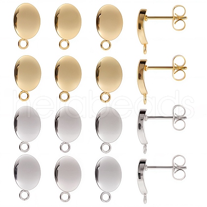 SUNNYCLUE 40Pcs 2 Color 201 Stainless Steel Oval Stud Earring Findings STAS-SC0005-29-1