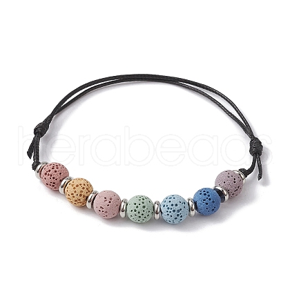 Dyed Natural Lava Rock Round Braided Bead Bracelets BJEW-JB09907-1