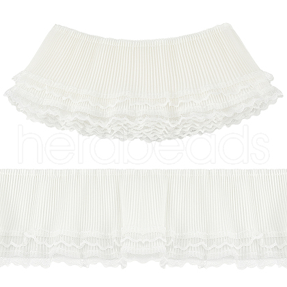 FINGERINSPIRE 5 yards Double Layer Polyester Pleated Lace Ribbon OCOR-FG0002-12B-1