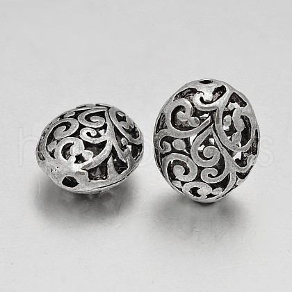 Tibetan Style Oval Alloy Filigree Hollow Beads PALLOY-J564-05AS-1