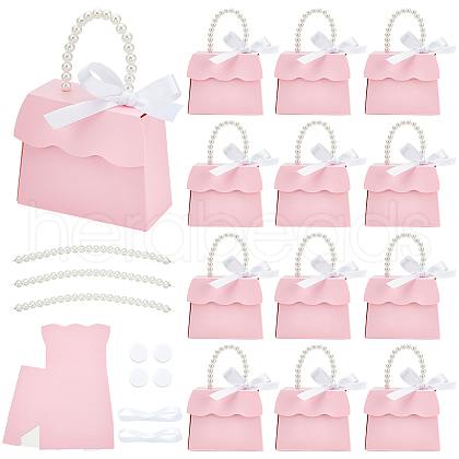Trapezoid Paper Gift Box with Plastic Imitation Pearl Handles CON-WH0092-65B-1