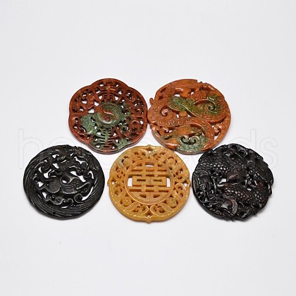 Mixed Style Natural Henan Jade Big Pendants G-O028-01-1