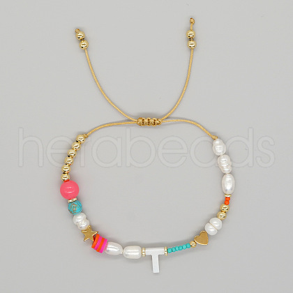 Bohemian Style Shell Letter Bead Braided Bead Bracelets for Women WG07C1E-20-1