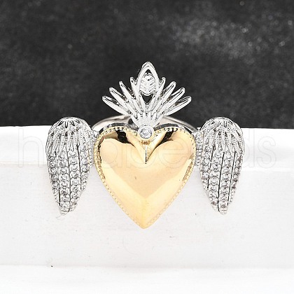 Gothic Style Brass Micro Pave Clear Cubic Zirconia Cuff Rings for Women RJEW-U051-02E-GP-1