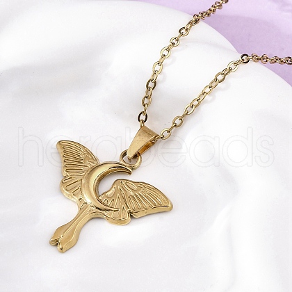 Moon Moth 304 Stainless Steel Pendant Necklaces NJEW-M096-22G-1