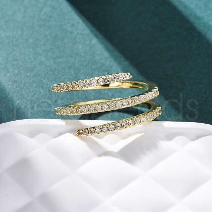 Brass Micro Pave Clear Cubic Zirconia Open Cuff Rings for Women RJEW-S624-04G-1