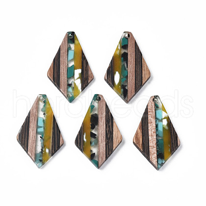 Transparent Resin & Walnut Wood Pendants RESI-N025-024-1