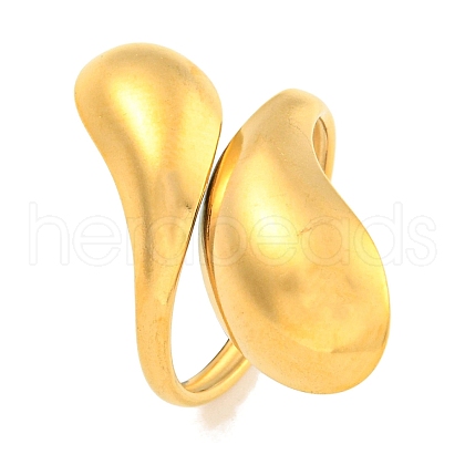 Ion Plating(IP) Teardrop 304 Stainless Steel Open Cuff Finger Rings for Women RJEW-P114-03G-1