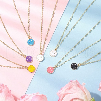 Alloy Enamel Smiling Face Pendant Necklaces NJEW-JN05259-1