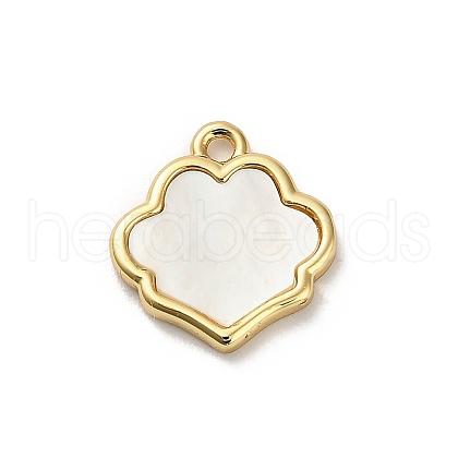 Brass Pave Natural White Shell Flower Charms KK-P301-01C-G-1