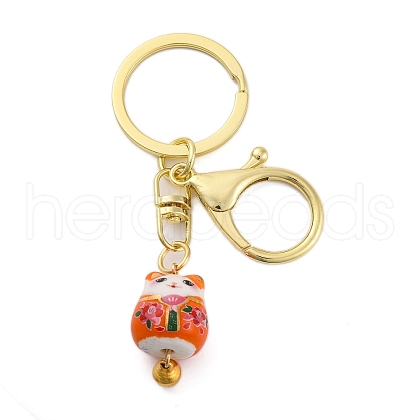 Fortune Cat Porcelain Pendant Keychain KEYC-G064-02A-1