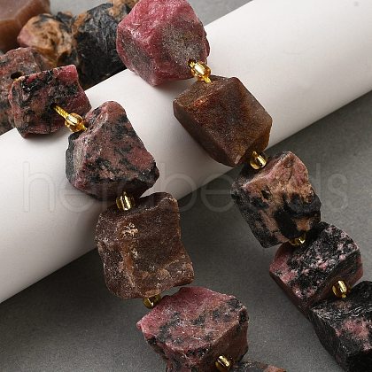 Raw Rough Natural Rhodonite Beads Strands G-Z087-B13-1