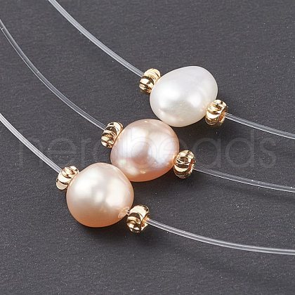 Natural Pearl Pendant Necklace with Nylon Wire for Women NJEW-JN03829-1