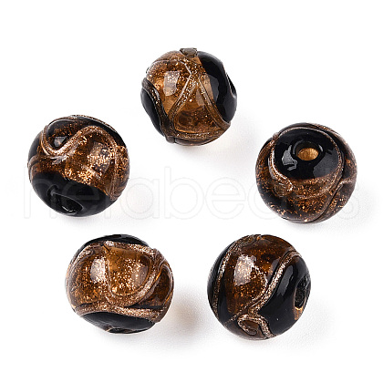 Handmade Gold Sand Lampwork Beads LAMP-T019-14mm-02-1