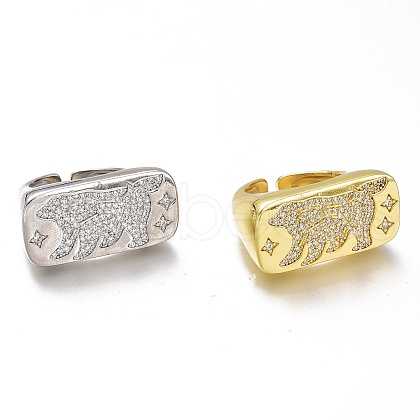 Adjustable Brass Micro Pave Clear Cubic Zirconia Open Cuff Rings ZIRC-I049-34-1