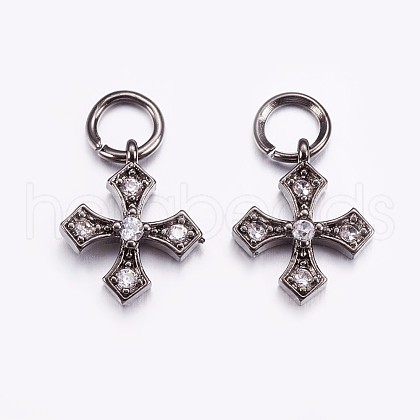 Brass Micro Pave Cubic Zirconia Tiny Cross Charms ZIRC-G128-04B-1