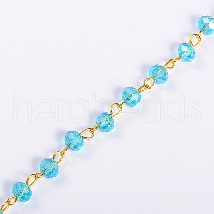 Handmade Rondelle Glass Beads Chains for Necklaces Bracelets Making AJEW-JB00037-02-1