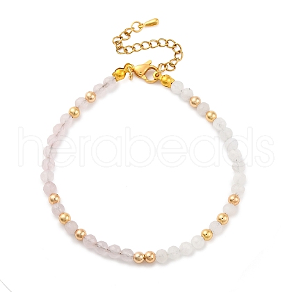 Natural Rose Quartz & Rainbow Moonstone Faceted Round Beaded Bracelets BJEW-JB11205-1