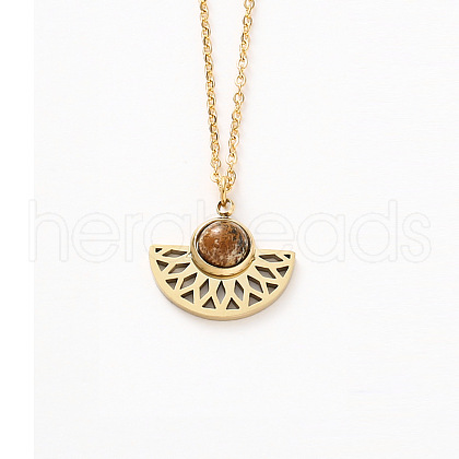 Natural Picture Jasper Fan Pendant Necklaces TQ8111-5-1