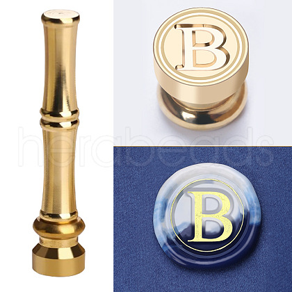 Golden Tone Brass Wax Seal Stamp Head with Bamboo Stick Shaped Handle STAM-K001-05G-B-1