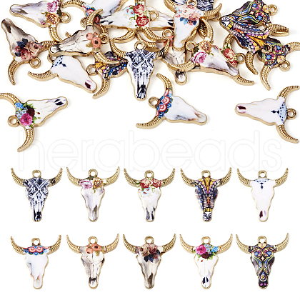 Boutigem 20Pcs 10 Styles Zinc Alloy Enamel Pendants ENAM-BG0001-01-1