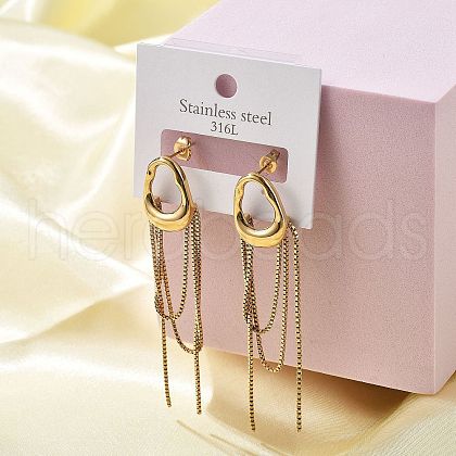 304 Stainless Steel Oval Tassel Stud Earrings EJEW-C132-01G-1