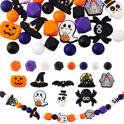   36Pcs 18 Styles Halloween Silicone Beads SIL-PH0001-28-1