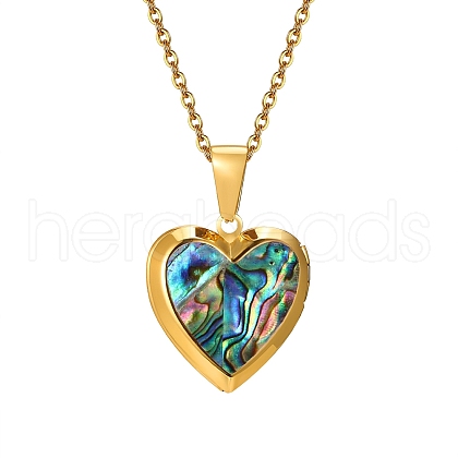 Stainless Steel Pave Natural Paua Shell Love Heart Peach Locket Pendant Cable Chain Necklaces for Women PW-WG7AB06-01-1