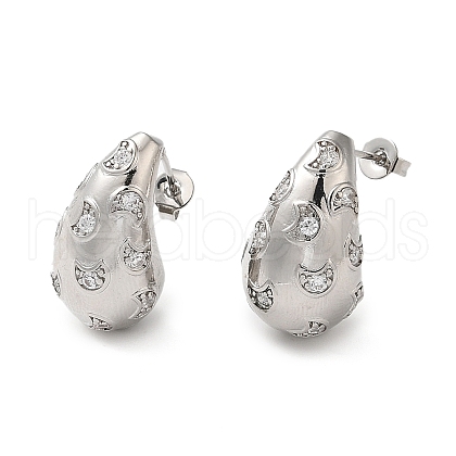 Cubic Zirconia Teardrop with Moon Stud Earrings EJEW-Z019-21P-1
