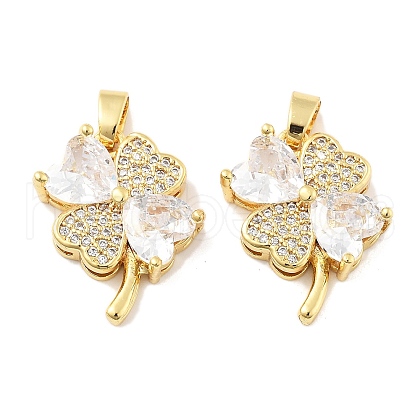 Clover Brass Micro Pave Cubic Zirconia Pendants KK-M325-13A-G-1
