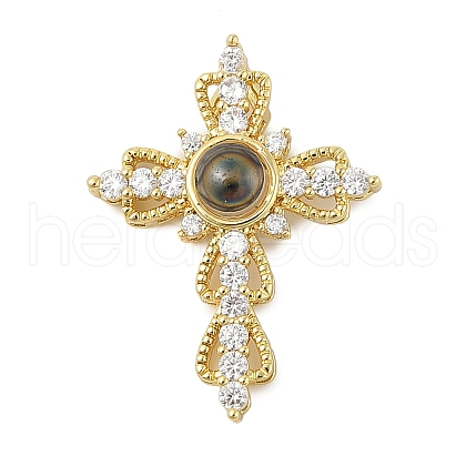 Brass Micro Pave Cubic Zirconia and Glass Pendants KK-M315-01G-04-1