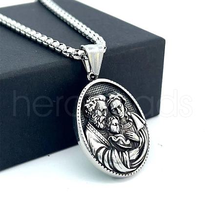 Greek Mythology Hip Hop Street Style Stainless Steel Jesus Virgin Mary Pendant Necklaces for Men GQ6872-1