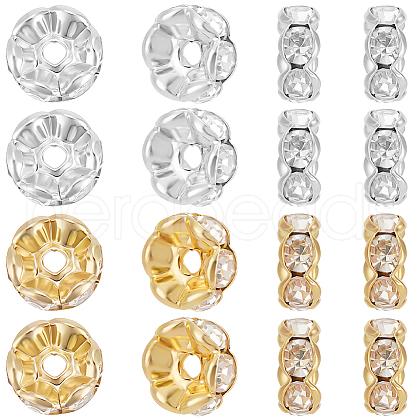 Beebeecraft 100Pcs 2 Colors Rack Plating Brass Rhinestone Spacer Beads KK-BBC0016-23B-1
