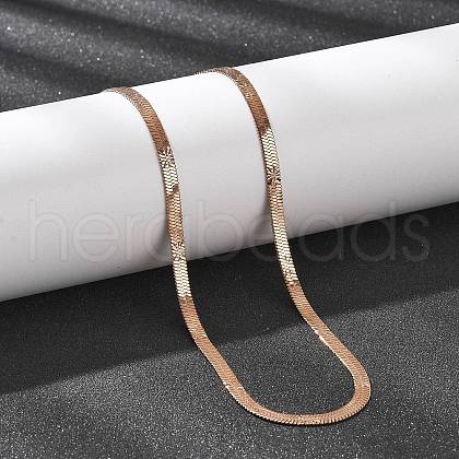 4MM 304 Stainless Steel Flower Herringbone Chain Necklaces for Women NJEW-B131-08RG-1