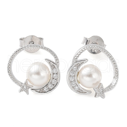 Shell Pearl Dangle Stud Earrings EJEW-Z024-09A-P-1