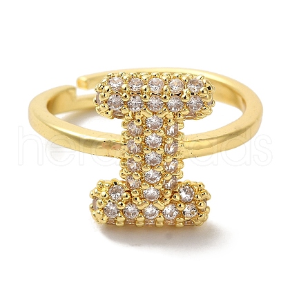 Rack Plating Letter Brass Micro Pave Clear Cubic Zirconia Adjustable Rings for Women KK-S391-03G-I-1