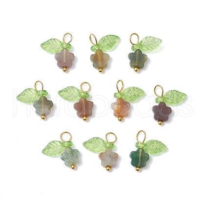 10Pcs Natural Indian Agate Flower Charms PALLOY-JF03765-08-1