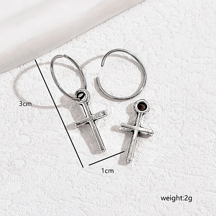 Simple and Elegant Vintage Silver Cross Hoop Earrings EO7499-1
