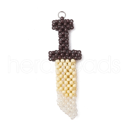 Glass Seed Beaded Broadsword Shape Pendants PALLOY-MZ00543-1
