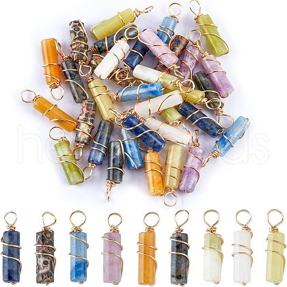 SUPERFINDINGS 36Pcs 9 Styles Natural Mixed Stone Pendants FIND-FH0005-08-1