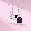 2Pcs Ghost Alloy Black & White Enamel Split Pendant Best Friend Necklaces with Heart Magnetic Clasps FS-WG095C9-01-1