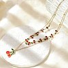 304 Stainless Steel Red Enamel Cherry Pendant Double Layer Necklaces NJEW-M091-03G-1