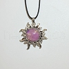 Sun Alloy Violet Glass Pendant Waxed Cord Necklaces for Women FS-WG57C35-06-2