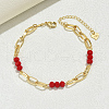 Simple Fashion Rondelle Glass & Iron Paperclip Chain Anklets for Women UC1823-1-5