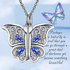 I Love You  Butterfly Alloy Capri Blue Rhinestone Pendant Necklaces for Women WG31A73-04-3