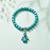 Synthetic Turquoise(Dyed) Beaded Stretch Bracelet with Skull Charm BJEW-JB08286-02-2