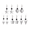 304 Stainless Steel Geometry Dangle Earrings with Natural Lava Rock Round Beaded EJEW-JE05610-1