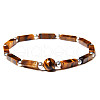 Natural Tiger Eye Round Ball & Rectagnle Beaded Stretch Bracelet WG92908-01-1