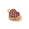 Brass Micro Pave Magenta Cubic Zirconia Heart Connector Charms KK-F894-04G-2