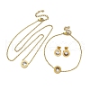 Flat Round 304 Stainless Steel Cubic Zirconia Pendant Necklaces & Bracelets & Stud Earrings Sets for Women SJEW-C004-19G-5